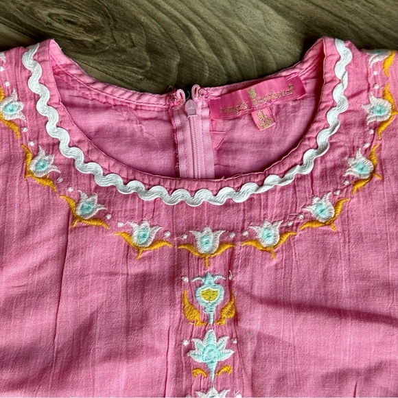 Simply Southern Pink Embroidered Flowers Rickrack Trim Sleeveless Dress Size XL - Picture 4 of 16